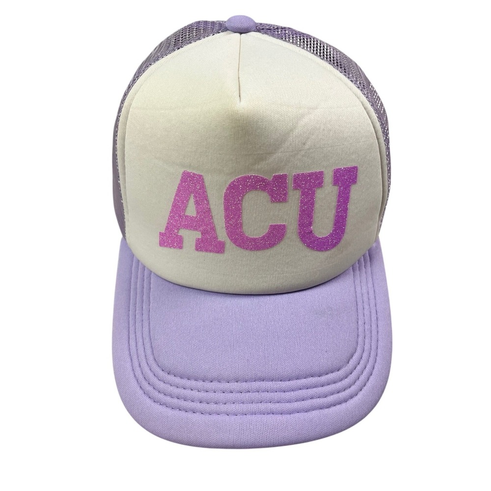 ACU Abilene Christian Purple‎ White Glitter Trucker Hat Snapback Mesh Cap New